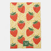 Aardbei Griekse Sleutel Monogram Theedoek (Verticaal)