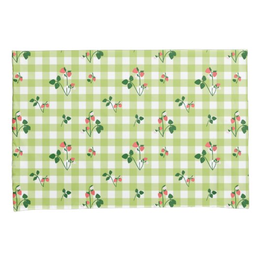 Aardbei Groen Gingham Check geruite patroon Kussensloop (Voorkant-Rechts)