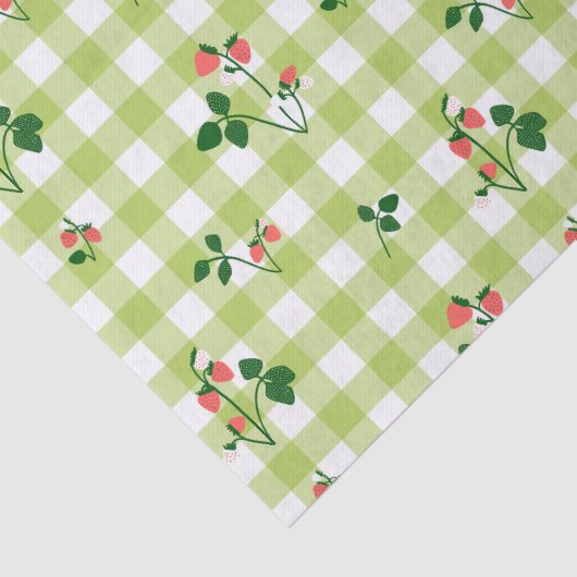 Aardbei Groen Gingham Check geruite patroon Tissuepapier (Detail)