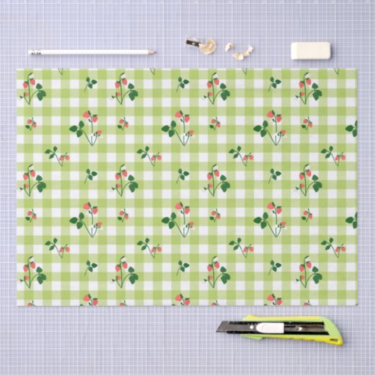 Aardbei Groen Gingham Check geruite patroon Tissuepapier (Craft)