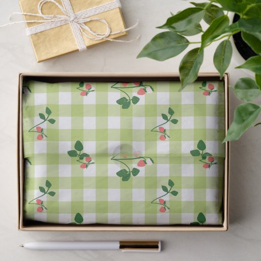 Aardbei Groen Gingham Check geruite patroon Tissuepapier (Geschenk)