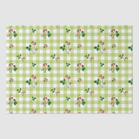 Aardbei Groen Gingham Check geruite patroon Tissuepapier (Voorkant)