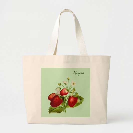 Aardbei Groen Grote Tote Bag (Voorkant)