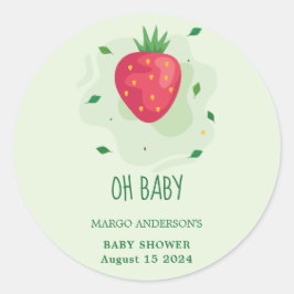 Aardbei Groen Rood Fruit Baby shower Ronde Sticker