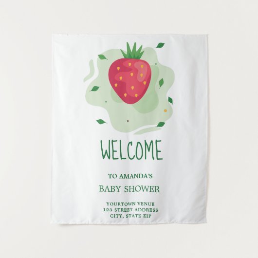 Aardbei Groen Rood Fruit Baby Shower Wandkleed (Voorkant)