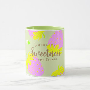 Aardbei groen roze mok