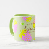 Aardbei groen roze mok (Voorkant links)