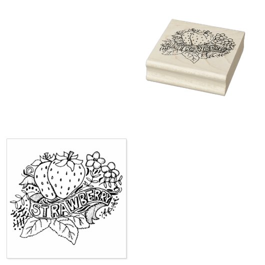 Aardbei Hand Lettering Typografie Rubberstempel (Gestempeld)