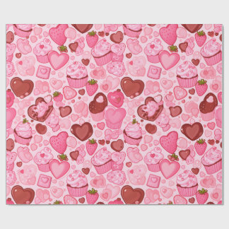 Aardbei Hart Cupcake Valentijn Naadloos Cadeaupapier