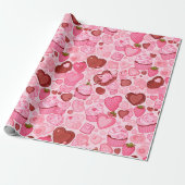 Aardbei Hart Cupcake Valentijn Naadloos Cadeaupapier (Uitgerold)