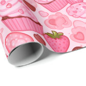 Aardbei Hart Cupcake Valentijn Naadloos Cadeaupapier (Rol Hoek)