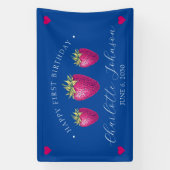 Aardbei Hearts Birthday Girl Dark Blue Spandoek (Verticaal)