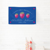 Aardbei Hearts Birthday Girl Dark Blue Spandoek (Insitu)