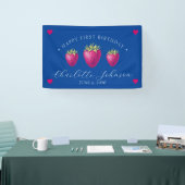 Aardbei Hearts Birthday Girl Dark Blue Spandoek (Beurs)