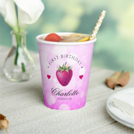 Aardbei Hearts Birthday Girl Pink Papieren Bekers