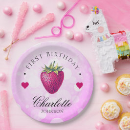 Aardbei Hearts Birthday Girl Pink Papieren Bordje