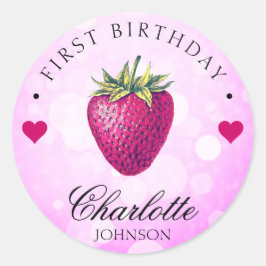 Aardbei Hearts Birthday Girl Pink Ronde Sticker