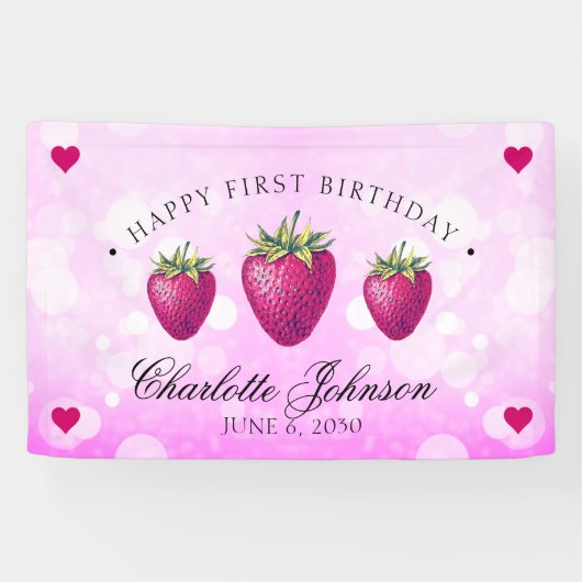 Aardbei Hearts Birthday Girl Pink Spandoek (Horizontaal)