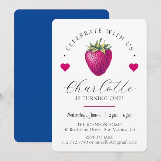 Aardbei Hearts Birthday Girl White Bedankkaart (Voorkant / Achterkant)