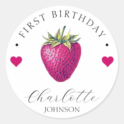 Aardbei Hearts Birthday Girl White Ronde Sticker (Voorkant)