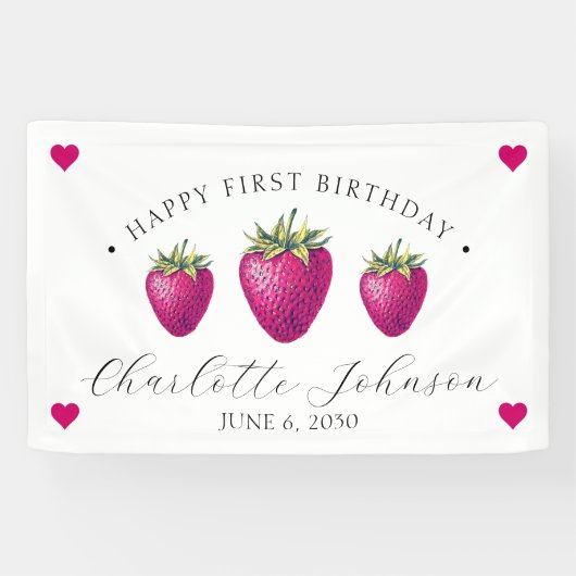 Aardbei Hearts Birthday Girl White Spandoek (Horizontaal)