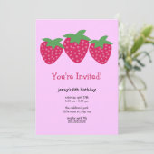 Aardbei Hearts Birthday Party Invitations Kaart (Staand voorkant)