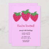 Aardbei Hearts Birthday Party Invitations Kaart (Voorkant / Achterkant)