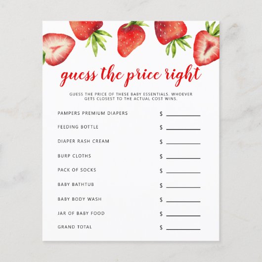 Aardbei het Baby shower met de prijs (Voorkant)