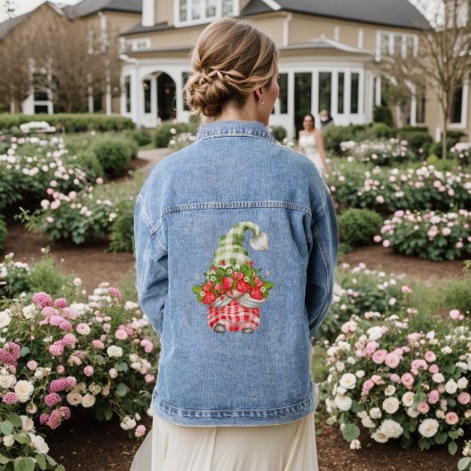 Aardbei Hoed Kabouter Geruite Mode Fruit Dames Denim Jacket (Huwelijk Achterkant)