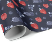 Aardbei, Huckleberry, Blackberry op Navy Blue Cadeaupapier (Rol Hoek)