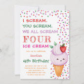 Aardbei Ice Cream Cone 4e foto Verjaardagsfeest Kaart (Voorkant)