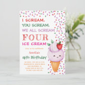 Aardbei Ice Cream Cone 4e foto Verjaardagsfeest Kaart (Staand voorkant)