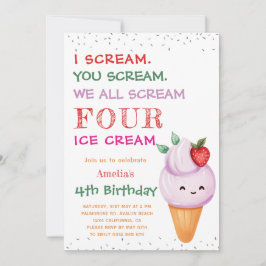 Aardbei Ice Cream Cone 4e Verjaardagsfeest Kaart