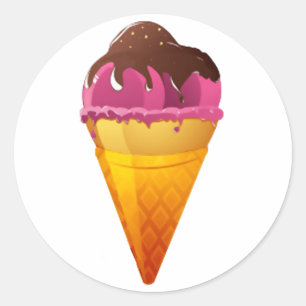 Aardbei Ice Cream Cone met Chocolade Saus Ronde Sticker