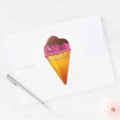 Aardbei Ice Cream Cone met Chocolade Saus Ronde Sticker (Envelop)