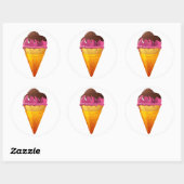 Aardbei Ice Cream Cone met Chocolade Saus Ronde Sticker (Vel)