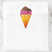 Aardbei Ice Cream Cone met Chocolade Saus Ronde Sticker (Tas)