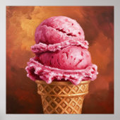 Aardbei Ice Cream Cone - schilderachtige stijl kun Poster (Voorkant)
