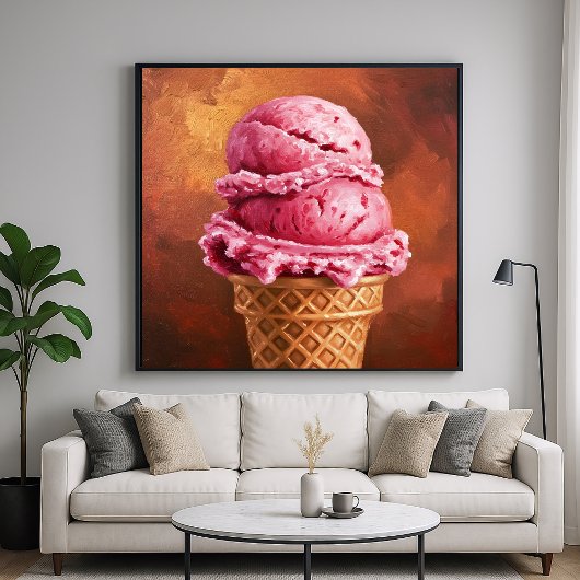 Aardbei Ice Cream Cone - schilderachtige stijl kun Poster