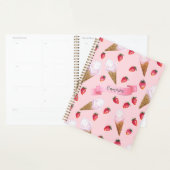 Aardbei Ice Cream Schattige Retro Roze Gepersonali Planner (Display)