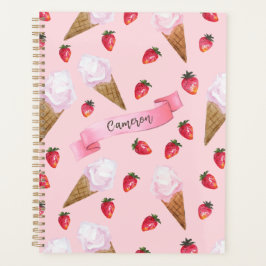 Aardbei Ice Cream Schattige Retro Roze Gepersonali Planner