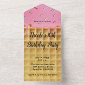 Aardbei Ice Cream Waffle Cone Verjaardag All In One Uitnodiging (Binnen)