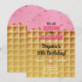 Aardbei Ice Cream Waffle Cone Verjaardag Kaart (Voorkant / Achterkant)