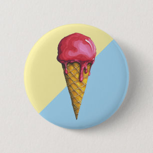 Aardbei Ice-crèmecone Ronde Button 5,7 Cm