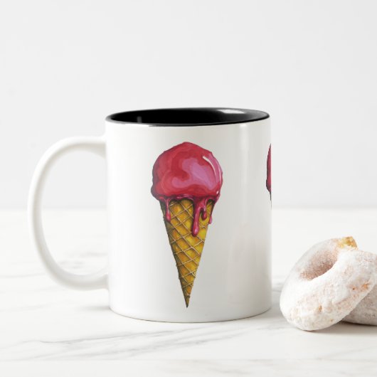 Aardbei Ice-crèmecone Tweekleurige Koffiemok (Met donut)