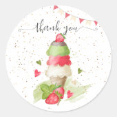 Aardbei ijs kegel "dank u" ronde sticker (Voorkant)