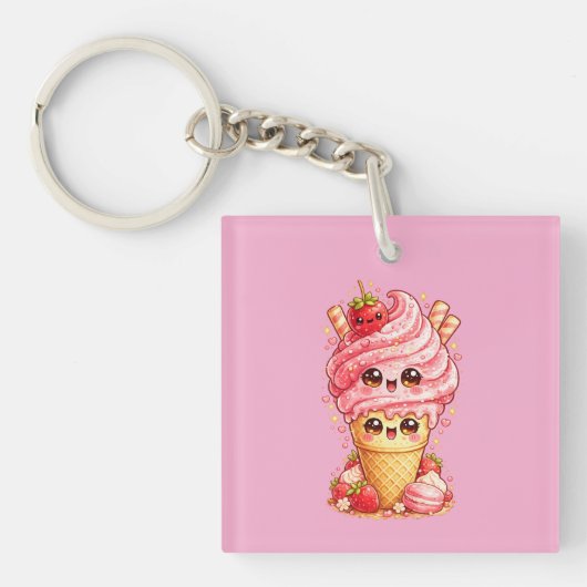 Aardbei Ijsje Kawaii Sleutelhanger (voorkant)