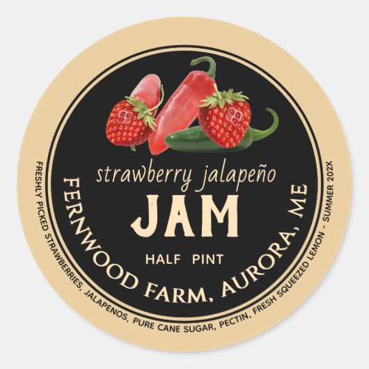 Aardbei Jalapeno Jam Jar Label Zelfgemaakte Jelly (Voorkant)