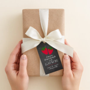 Aardbei-jam favor met schoolbord cadeaulabel
