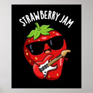 Aardbei Jam Funny Fruit Pun Dark BG Poster